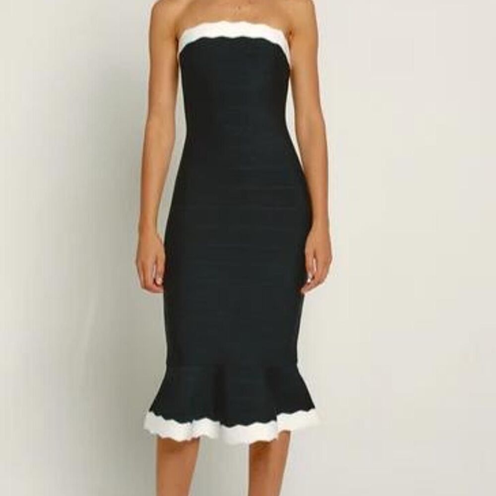 Rare London Black White Contrast Bandage Mermaid Midi Dress Size 4